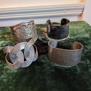 Set of Four Vintage Textured Silver Tone Cuff Bracelets
